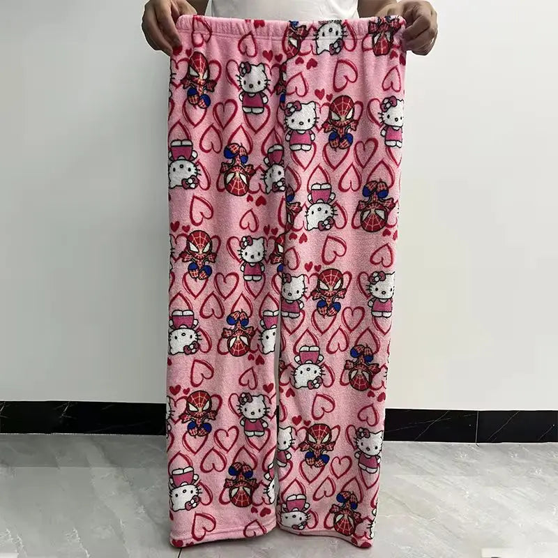 Cotton Velvet Loose Pajamas Hello Kitty Spider-Man Pajamas Long Pants Women'S And Men'S Cartoon Sleeping Casual Wear Halloween