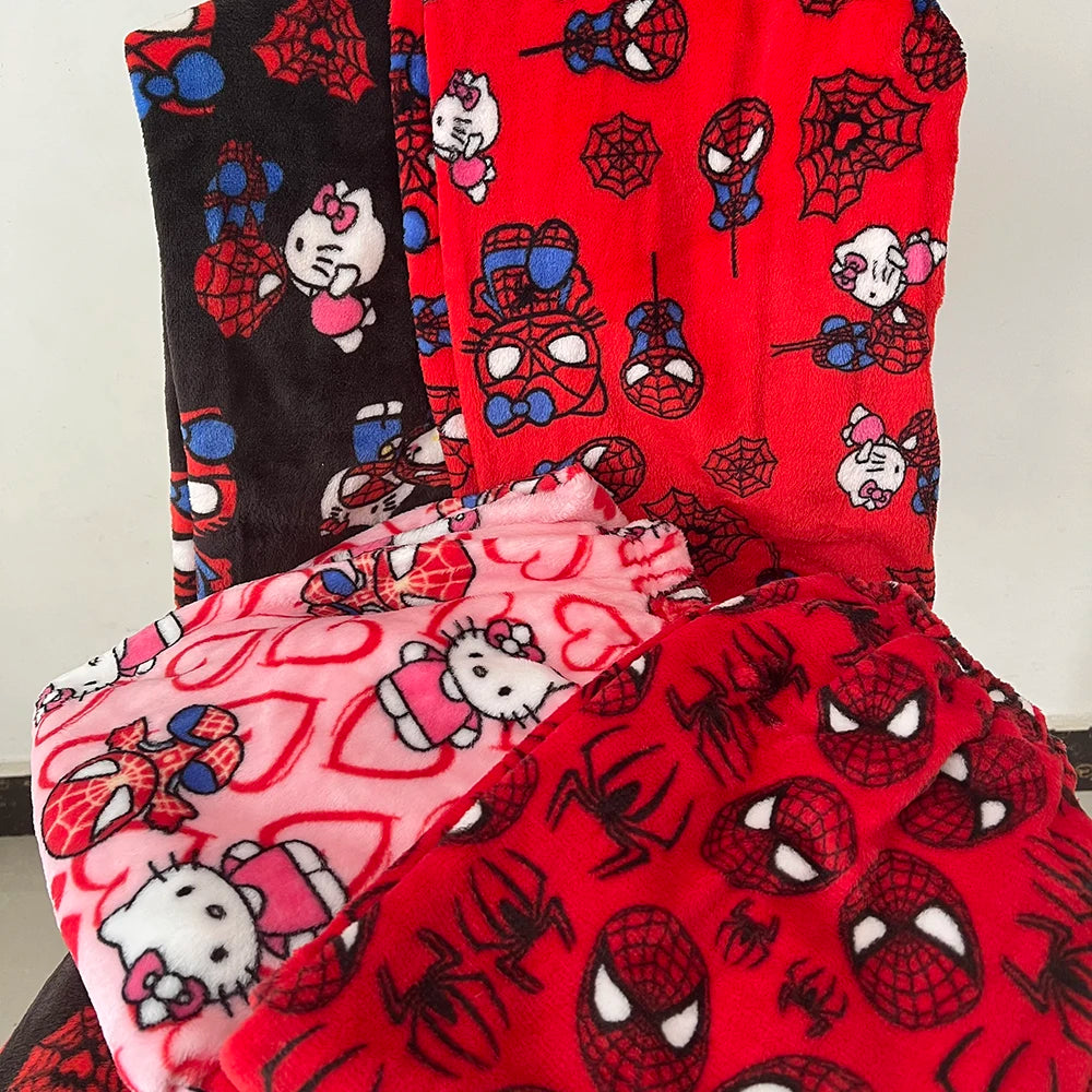 2024 New Spider Man Sleeping Pants Anime Hello Kitty Pajama Pants Flannel Soft Casual Pants Cartoon Home Trousers Couple Gifts